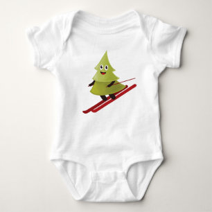 Skiing Pine Tree Cute Snow Sports Winter Baby Bodysuit