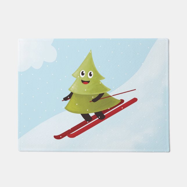 Skiing Pine Tree Cute Snow Sports Winter Doormat (Front)