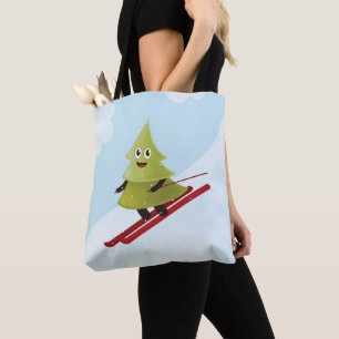 Skiing Pine Tree Cute Snow Sports Winter Tote Bag