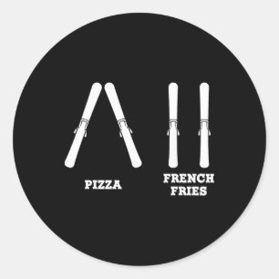 Skiing Pizza French Fries Funny Beginner Snow Wint Classic Round Sticker