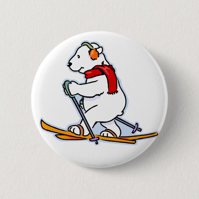 Skiing Polar Bear 6 Cm Round Badge (Front)