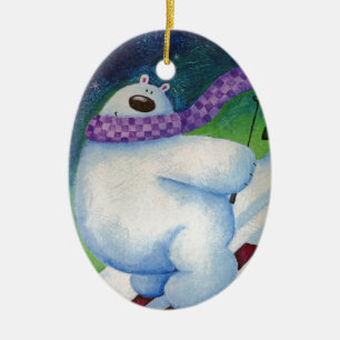 Skiing Polar Bear Ceramic Tree Decoration
