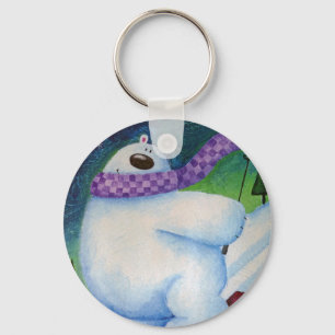 Skiing Polar Bear Key Ring