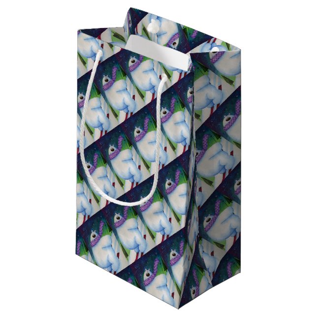 Skiing Polar Bear Small Gift Bag (Front Angled)