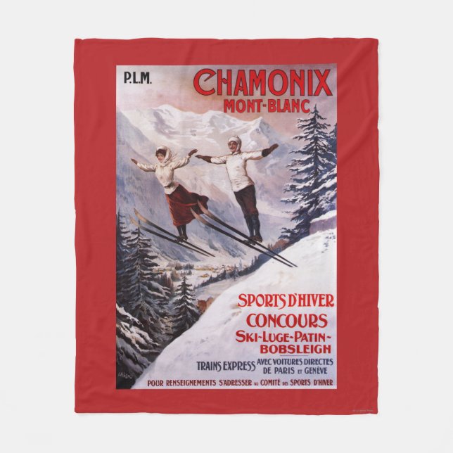 Skiing Promotional Poster Fleece Blanket (Front)