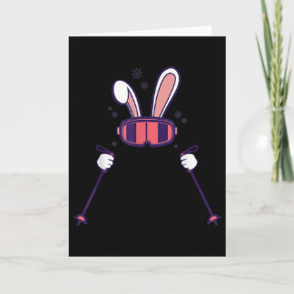 Skiing Rabbit Ski Poles Ski Goggles Easter Bunny Card