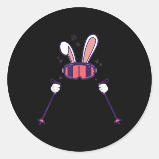 Skiing Rabbit Ski Poles Ski Goggles Easter Bunny Classic Round Sticker