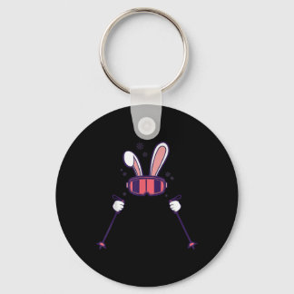 Skiing Rabbit Ski Poles Ski Goggles Easter Bunny Key Ring