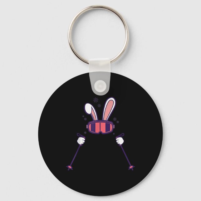 Skiing Rabbit Ski Poles Ski Goggles Easter Bunny  Key Ring (Front)