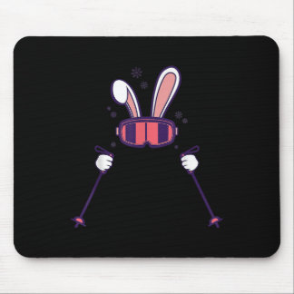 Skiing Rabbit Ski Poles Ski Goggles Easter Bunny Mouse Pad