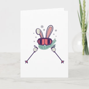 Skiing Rabbit with ski poles and ski goggles Card
