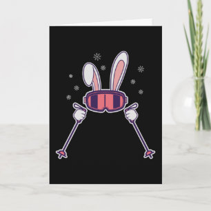 Skiing Rabbit with ski poles and ski goggles Card