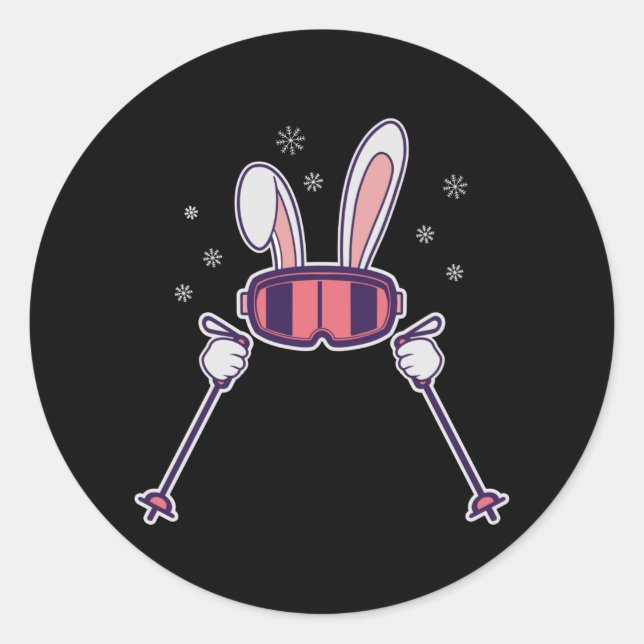 Skiing Rabbit with ski poles and ski goggles Classic Round Sticker (Front)