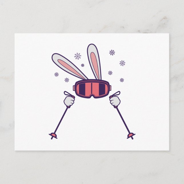 Skiing Rabbit with ski poles and ski goggles Postcard (Front)