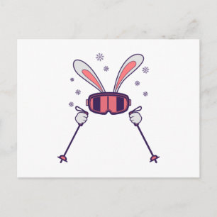 Skiing Rabbit with ski poles and ski goggles Postcard