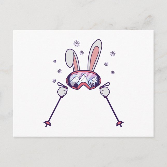 Skiing Rabbit with ski poles and ski goggles Postcard (Front)