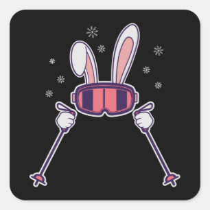 Skiing Rabbit with ski poles and ski goggles Square Sticker