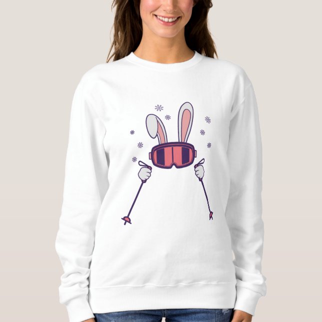 Skiing Rabbit with ski poles and ski goggles Sweatshirt (Front)