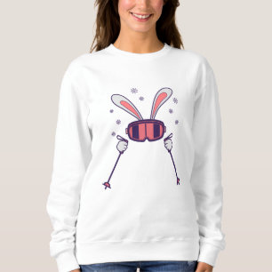 Skiing Rabbit with ski poles and ski goggles Sweatshirt