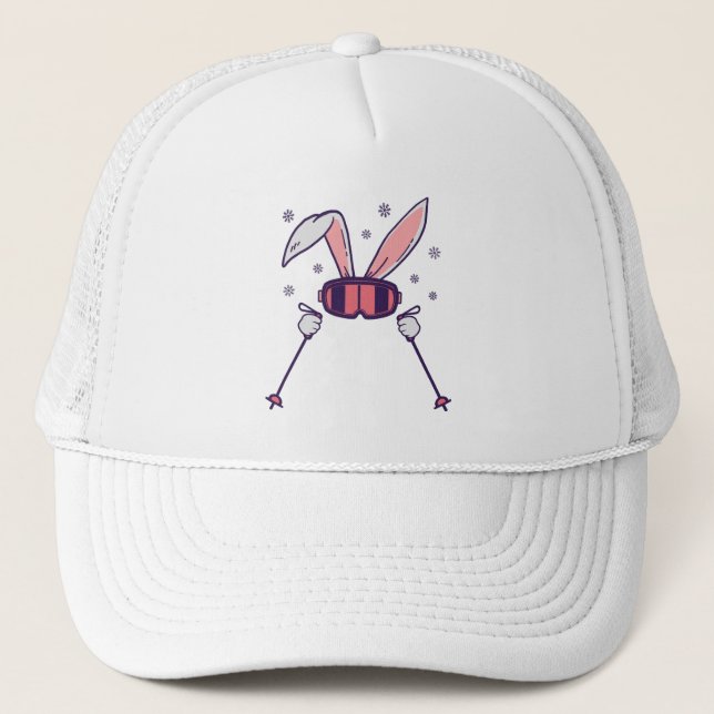 Skiing Rabbit with ski poles and ski goggles Trucker Hat (Front)