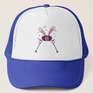 Skiing Rabbit with ski poles and ski goggles Trucker Hat