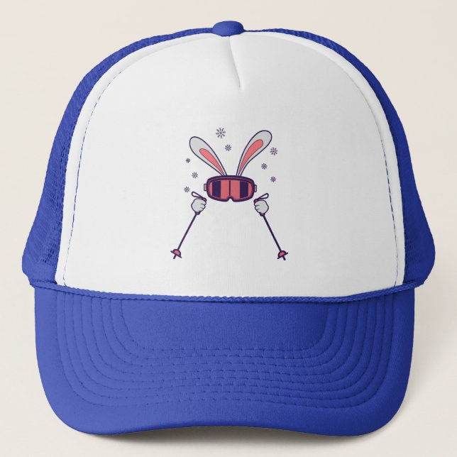 Skiing Rabbit with ski poles and ski goggles Trucker Hat (Front)