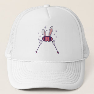 Skiing Rabbit with ski poles and ski goggles Trucker Hat