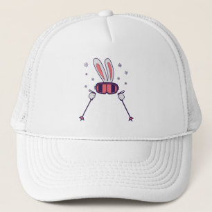 Skiing Rabbit with ski poles and ski goggles Trucker Hat