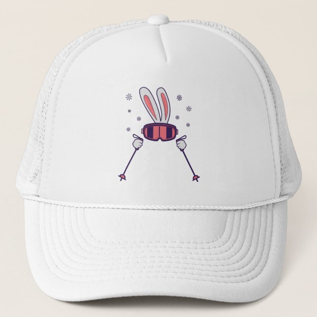 Skiing Rabbit with ski poles and ski goggles Trucker Hat (Front)