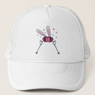 Skiing Rabbit with ski poles and ski goggles Trucker Hat