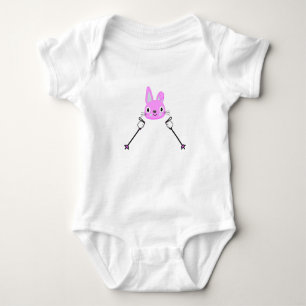 Skiing Rabbit with ski poles Baby Bodysuit