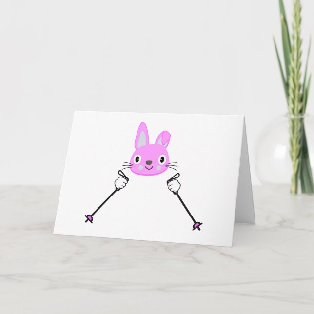Skiing Rabbit with ski poles Card (Front)