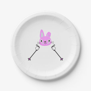 Skiing Rabbit with ski poles Paper Plate