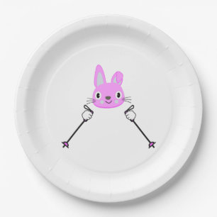 Skiing Rabbit with ski poles Paper Plate