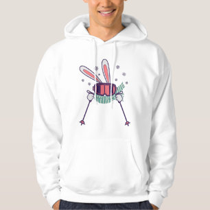 Skiing Rabbit with ski poles ski goggles and scarf Hoodie