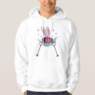 Skiing Rabbit with ski poles ski goggles and scarf Hoodie