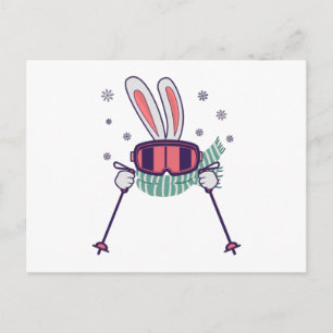 Skiing Rabbit with ski poles ski goggles and scarf Postcard