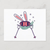 Skiing Rabbit with ski poles ski goggles and scarf