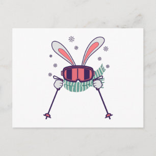 Skiing Rabbit with ski poles ski goggles and scarf Postcard
