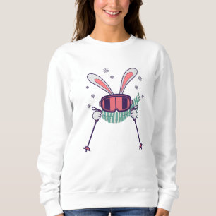 Skiing Rabbit with ski poles ski goggles and scarf Sweatshirt