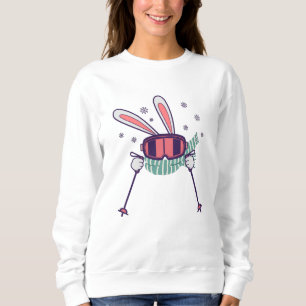 Skiing Rabbit with ski poles ski goggles and scarf Sweatshirt