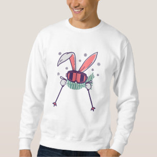 Skiing Rabbit with ski poles ski goggles and scarf Sweatshirt