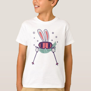 Skiing Rabbit with ski poles ski goggles and scarf T-Shirt