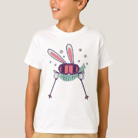 Skiing Rabbit with ski poles ski goggles and scarf