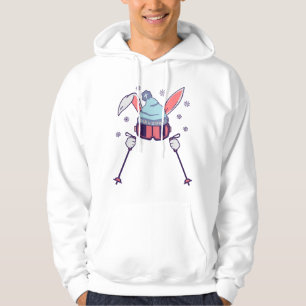Skiing Rabbit with ski poles ski goggles ski cap Hoodie