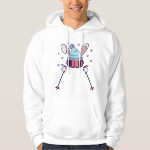 Skiing Rabbit with ski poles ski goggles ski cap Hoodie