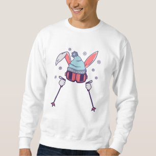 Skiing Rabbit with ski poles ski goggles ski cap Sweatshirt