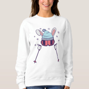 Skiing Rabbit with ski poles ski goggles ski cap Sweatshirt