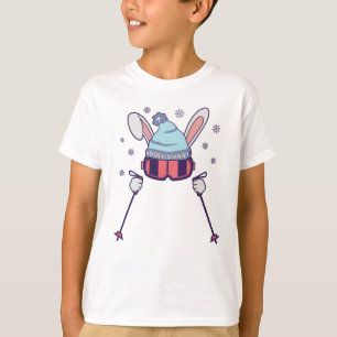 Skiing Rabbit with ski poles ski goggles ski cap T-Shirt