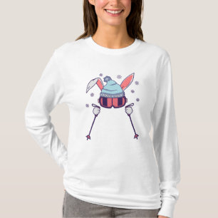 Skiing Rabbit with ski poles ski goggles ski cap T-Shirt